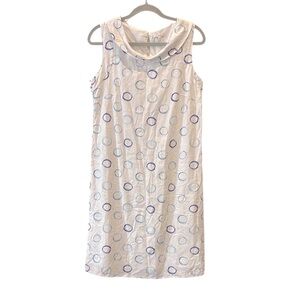 W Lane Linen Blend Shift Sheath Stylish White Blue Polka Dot Dress Size 8